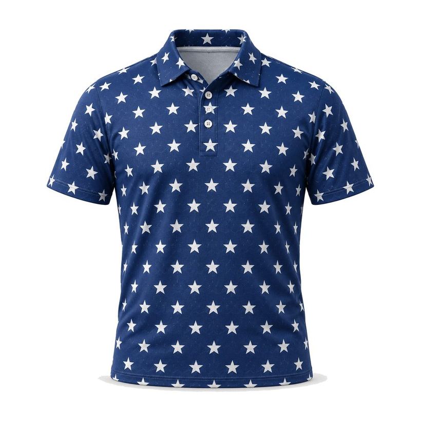 Navy Stars Printed Polo by Maxido Golf