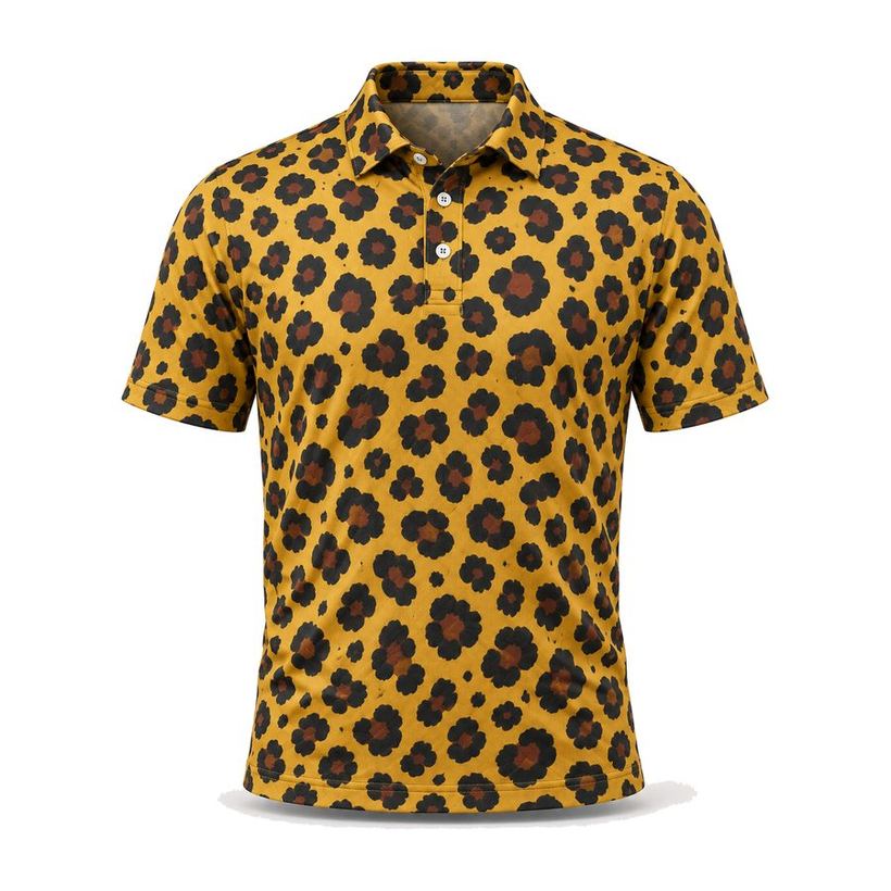Mustard Leopard Printed Polo by Maxido Golf