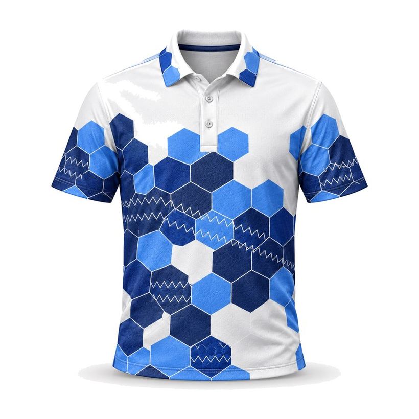 Blue Hexagon Printed Polo by Maxido Golf