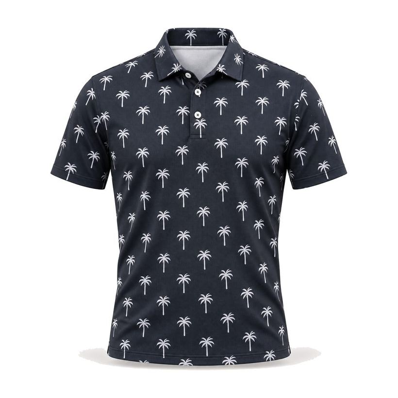 Black Palms Printed Polo by Maxido Golf